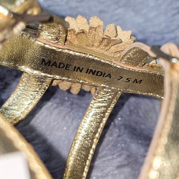 NWB Kate Spade New York Sadia Gold Metallic Nappa Flower Gladiator Sandal 7.5 - Picture 5 of 8